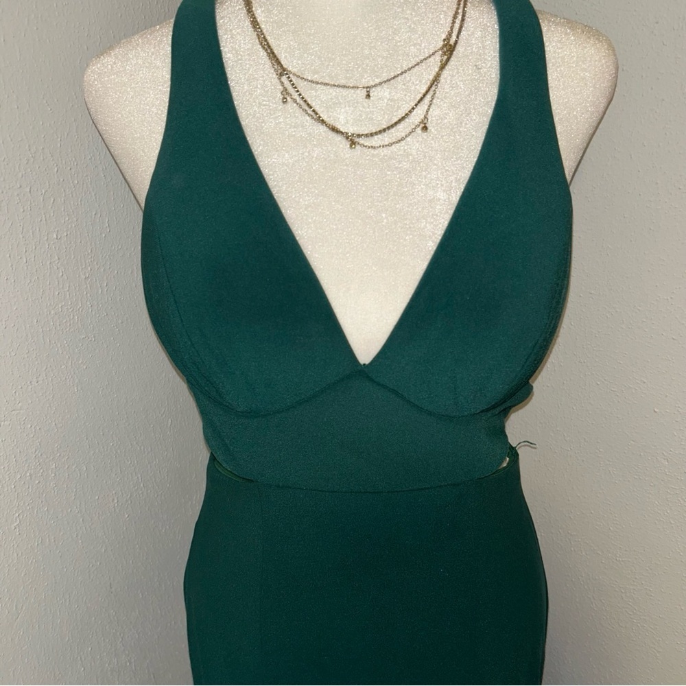 Faviana Deep V after dark Green Backless Gown - Picture 2 of 6